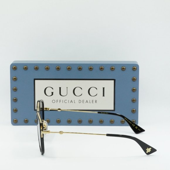 Gucci GG0606SK 001 Square Sunglasses - Black/Gold/Grey - Picture 6 of 10